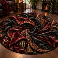 Midnight Spiral - Crimson and Gold Gothic Round Rug - main
