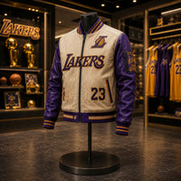 LAL Cream and Purple - Varsity Jacket With Courtside Confidence - main