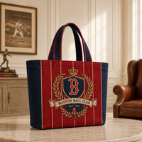 BOS Heritage Crest - Pinstripe Tote in Navy and Red - main