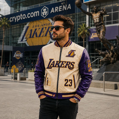 LAL Cream and Purple - Varsity Jacket With Courtside Confidence