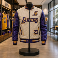 LAL Cream and Purple - Varsity Jacket With Courtside Confidence - main