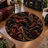 Midnight Spiral - Crimson and Gold Gothic Round Rug - main